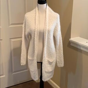White fuzzy cardigan